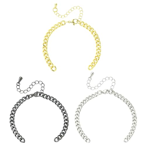 Stiesy Verstellbare Schieberkette aus Messing, 3 Farben, 3 Stück, große Verlängerung, kubanische Gliederkette mit Karabinerverschlüssen, für Heimwerker, Damen, Herren, Handwerk, Schmuckherstellung von Stiesy