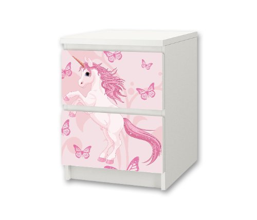 Stikkipix Einhorn Möbelsticker/Aufkleber für Kinderzimmer Kommode/Nachttisch MALM von IKEA - NS02 - Möbel Nicht Inklusive von Stikkipix