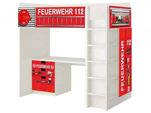 Stikkipix Feuerwehr Möbelfolie - SMDH01 - passend für die Kinder Hochbett-Kombination SMASTAD von IKEA - Hochbett, Kommode (3 Fächer), Kleiderschrank und Schreibtisch - Möbel Nicht Inklusive von Stikkipix