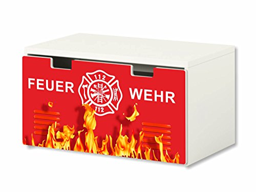 Feuerwehr Möbelfolie | BT32 | Möbelaufkleber mit Feuerwehr-Motiv | passend für die Kinderzimmer Banktruhe STUVA von IKEA (90 x 50 cm) | Möbel Nicht Inklusive | STIKKIPIX von Stikkipix