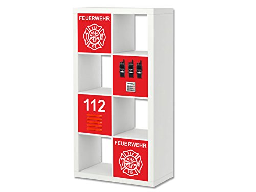 Stikkipix Feuerwehr Möbelfolie | ER32 | Aufkleber-Set passend für das Regal EXPEDIT/KALLAX von IKEA (Möbel Nicht inklusive) von Stikkipix