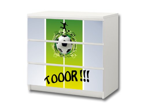 Fußball Möbelsticker/Aufkleber - M3K08 - passend für die Kommode mit 3 Fächern/Schubladen MALM von IKEA - Bestehend aus 3 passgenauen Kinderzimmer Möbelfolien (Möbel Nicht inklusive) von Stikkipix