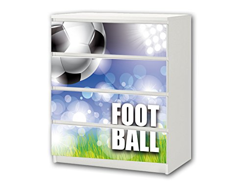 "Fußball" Möbelsticker/Aufkleber - M4K24 - passend für die Kommode mit 4 Fächern/Schubladen MALM von IKEA - Bestehend aus 4 passgenauen Kinderzimmer Möbelfolien (Möbel nicht inklusive) von Stikkipix