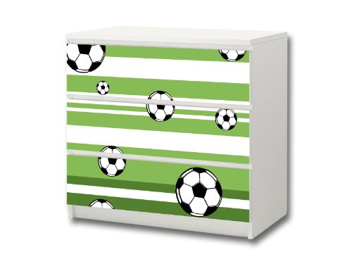 Stikkipix Fußball Möbelsticker/Aufkleber - M3K10 - passend für die Kommode mit 3 Fächern/Schubladen MALM von IKEA - Bestehend aus 3 passgenauen Kinderzimmer Möbelfolien (Möbel Nicht inklusive) von Stikkipix