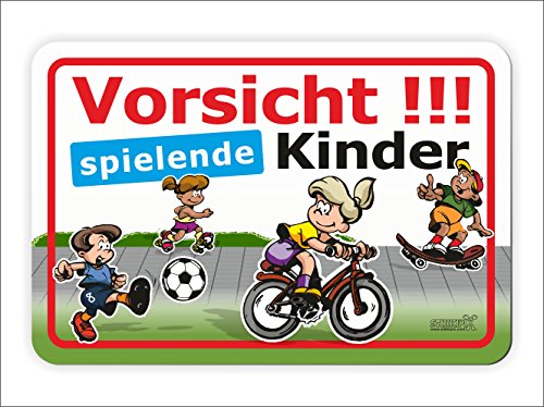 Stikkipix Hinweisschild für Kinder | Warnschild Vorsicht spielende Kinder | stabile 3 mm Aludibondplatte | Maße: 400 x 600 mm | Ideal für Spielstraße, Wohngebiet, Spielplatz, Verkehrsberuhigte Zone von Stikkipix