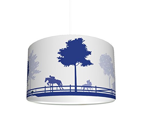 Kinderzimmer Lampenschirm "Reiterhof blau" KL33 | kinderleicht eine Reiterhof-Lampe erstellen | als Steh- oder Hängeleuchte/Deckenlampe | perfekt für Pferde-begeisterte Mädchen & Jungen | STIKKIPIX von Stikkipix