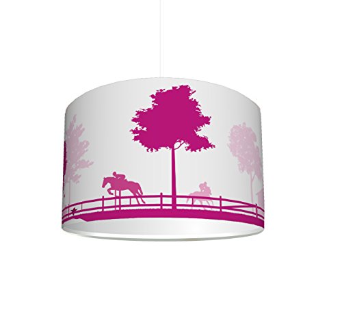 Kinderzimmer Lampenschirm "Reiterhof pink" KL36 | kinderleicht eine Reiterhof-Lampe erstellen | als Steh- oder Hängeleuchte/Deckenlampe | perfekt für Pferde-begeisterte Mädchen | STIKKIPIX von Stikkipix