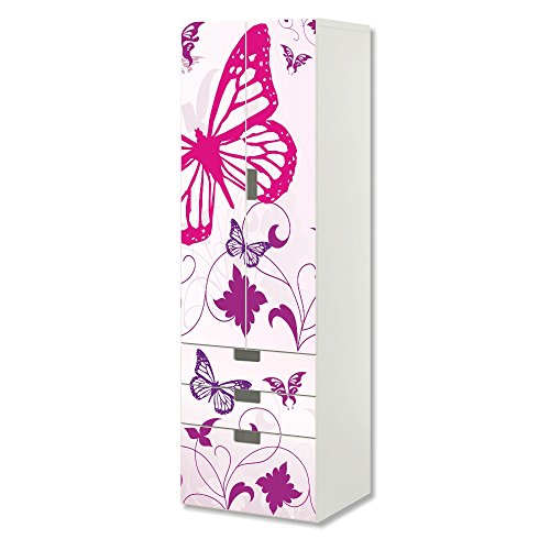 Pink Butterfly Möbelfolie | SC3K04 | passend für die Kinderzimmer Aufbewahrungskombination STUVA von IKEA | Klebe-Folie passgenau für Schrank und Kommode mit 3 Fächern | Möbel Nicht Inklusive von Stikkipix