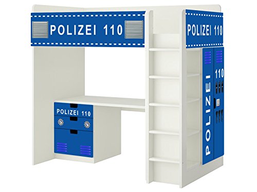 Polizei Aufkleber - SH10 - passend für die Kinderzimmer Hochbett-Kombination STUVA von IKEA - Bestehend aus Hochbett, Kommode (3 Fächer), Kleiderschrank und Schreibtisch - Möbel Nicht Inklusive | STIKKIPIX von Stikkipix
