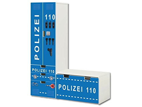 "Polizei" Möbelfolie selbstklebend - SL21 - passend für die Kinderzimmer Aufbewahrungskombination STUVA von IKEA (L-Form) - Bestehend aus Schrank, Kommode mit 3 Fächern und Banktruhe (Möbel nicht inklusive) von Stikkipix