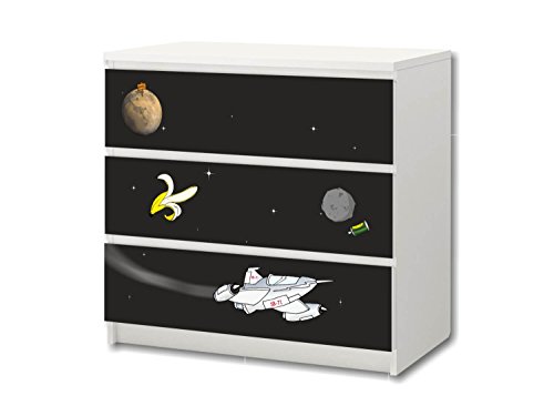 STIKKIPIX kompatibel für die MALM Kommode mit 3 Fächern von IKEA | 'Raumschiff im Weltraum' Möbelfolie | M3K28 | Aufkleber (Möbel nicht inklusive) von Stikkipix