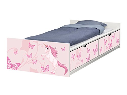 Einhorn Möbelfolie | passend zum IKEA Kinderbett FLAXA | passgenaue Klebe-Folie für Schubkästen und Stirnseite | FLX12 | Möbel Nicht Inklusive | STIKKIPIX von Stikkipix