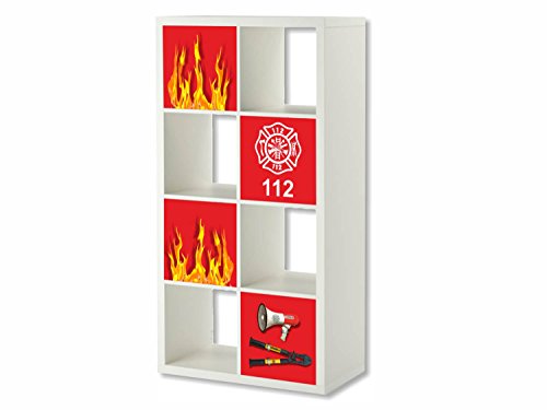 Stikkipix Feuerwehr Möbelfolie | ER30 | Aufkleber-Set passend für das Regal EXPEDIT/KALLAX von IKEA (Möbel Nicht inklusive) von Stikkipix