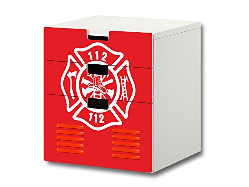 Stikkipix Feuerwehr Möbelsticker/Aufkleber - S3K21 - passend für die Kinderzimmer Kommode mit 3 Fächern/Schubladen STUVA von IKEA - Bestehend aus 3 passgenauen Möbelfolien (Möbel Nicht inklusive) von Stikkipix