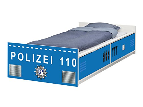 Stikkipix Polizei Möbelfolie | passend zum IKEA Kinderbett FLAXA | passgenaue Klebe-Folie für Schubkästen und Stirnseite | FLX02 | Möbel Nicht Inklusive von Stikkipix