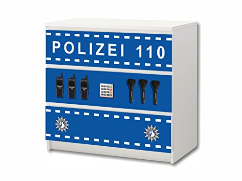 Stikkipix Polizei Möbelsticker/Aufkleber - M3K21 - passend für die Kommode mit 3 Fächern/Schubladen MALM von IKEA - Bestehend aus 3 passgenauen Kinderzimmer Möbelfolien (Möbel Nicht inklusive) von Stikkipix