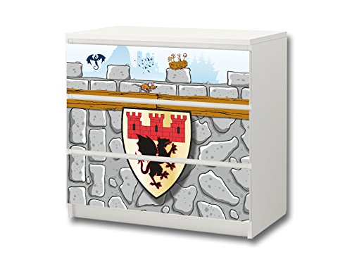 Stikkipix Ritter Möbelsticker/Aufkleber - M3K07 - passend für die Kommode mit 3 Fächern/Schubladen MALM von IKEA - Bestehend aus 3 passgenauen Kinderzimmer Möbelfolien (Möbel Nicht inklusive) von Stikkipix