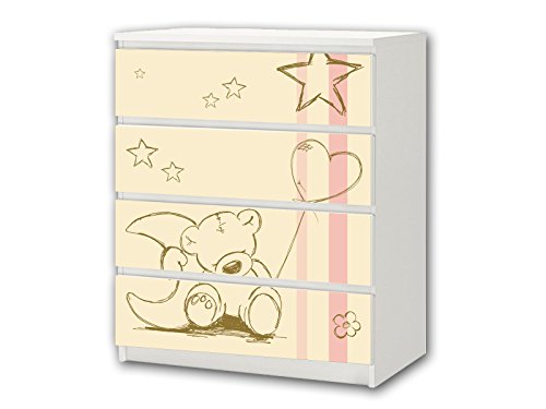 Stikkipix Teddy beige Möbelsticker/Aufkleber - M4K17 - passend für die Kommode mit 4 Fächern/Schubladen MALM von IKEA - Bestehend aus 4 passgenauen Kinderzimmer Möbelfolien (Möbel Nicht inklusive) von Stikkipix