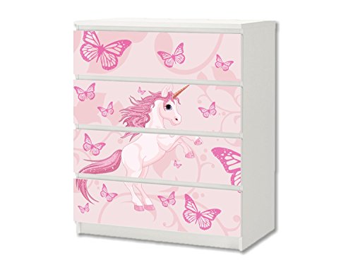 Stikkipix kompatibel für die MALM Kommode mit 4 Fächern von IKEA 'Einhorn' Möbelfolie | M4K29 | Aufkleber | Möbel Nicht inklusive von Stikkipix