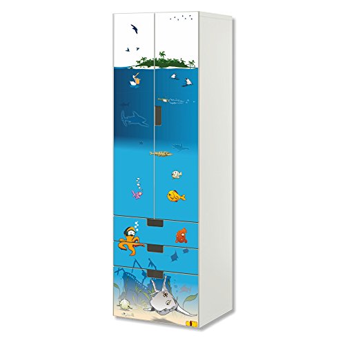 Unterwasserwelt Möbelfolie | SC3K06 | passend für die Kinderzimmer Aufbewahrungskombination STUVA von IKEA | Klebe-Folie passgenau für Schrank und Kommode mit 3 Fächern | Möbel Nicht Inklusive von Stikkipix