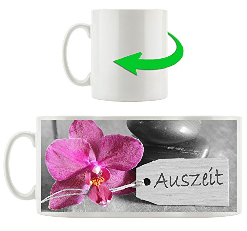 Orchidee mit Zen Steinen schwarz/weiß, Motivtasse aus weißem Keramik 300ml, Tolle Geschenkidee zu jedem Anlass. Ihr neuer Lieblingsbecher für Kaffe, Tee und Heißgetränke. von Stil.Zeit