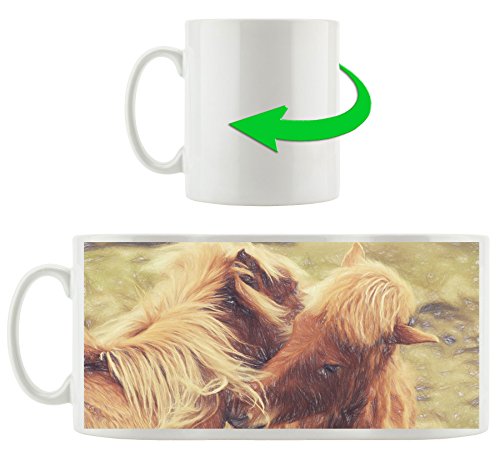 Stil.Zeit Möbel GmbH Islandpferde Pony Kunst Buntstift Effekt, Motivtasse aus weißem Keramik 300ml, Tolle Geschenkidee zu jedem Anlass. Ihr Neuer Lieblingsbecher für Kaffe, Tee und Heißgetränke von Stil.Zeit