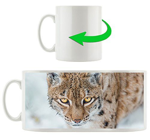 Stil.Zeit Möbel GmbH Luchs jagend, Motivtasse aus weißem Keramik 300ml, Tolle Geschenkidee zu jedem Anlass. Ihr Neuer Lieblingsbecher für Kaffe, Tee und Heißgetränke. von Stil.Zeit