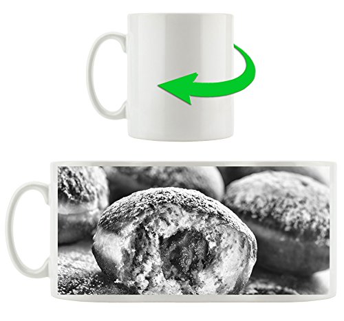 Stil.Zeit Möbel GmbH Monocrome, Lecker gefüllte Krapfen, Motivtasse aus weißem Keramik 300ml, Tolle Geschenkidee zu jedem Anlass. Ihr Neuer Lieblingsbecher für Kaffe, Tee und Heißgetränke von Stil.Zeit