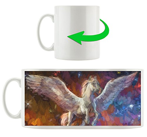Weißer Pegasus mit Engelsflügel Kunst Pinsel Effekt, Motivtasse aus weißem Keramik 300ml, Tolle Geschenkidee zu jedem Anlass. Ihr neuer Lieblingsbecher für Kaffe, Tee und Heißgetränke von Stil.Zeit