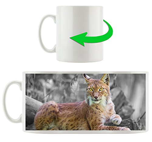 hübscher aufmerksamer Luchs schwarz/weiß braun, Motivtasse aus weißem Keramik 300ml, Tolle Geschenkidee zu jedem Anlass. Ihr neuer Lieblingsbecher für Kaffe, Tee und Heißgetränke. von Stil.Zeit