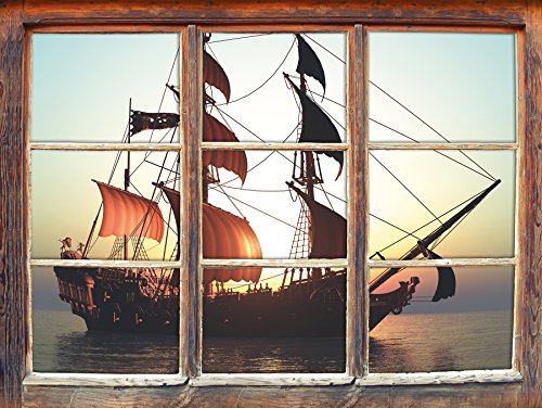 Altes Segelschiff, Fenster 3D-Wandsticker Format: 92x62cm Wanddekoration 3D-Wandaufkleber Wandtattoo von Stil.Zeit