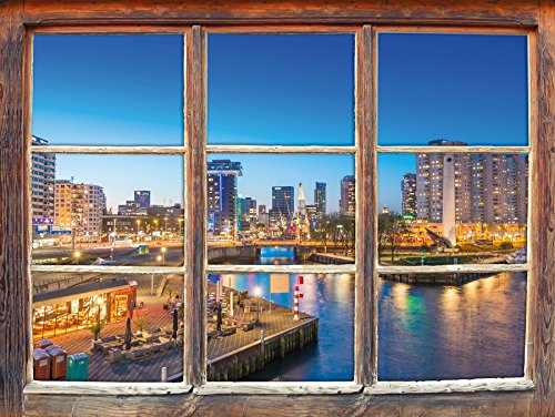 Atemberaubender Ausblick auf Rotterdam, Fenster 3D-Wandsticker Format: 92x62cm Wanddekoration 3D-Wandaufkleber Wandtattoo von Stil.Zeit