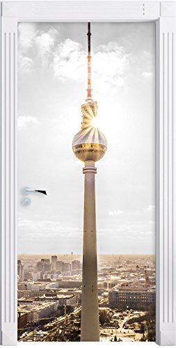 Stil.Zeit Möbel Berliner Fernsehturm am späten Nachmittag schwarz/weiß als Türtapete, Format: 200x90cm, Türbild, Türaufkleber, Tür Deko, Türsticker von Stil.Zeit