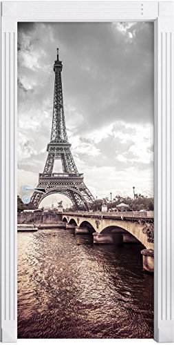 Stil.Zeit Möbel Eiffelturm in Paris B&W Detail als Türtapete, Format: 200x90cm, Türbild, Türaufkleber, Tür Deko, Türsticker von Stil.Zeit