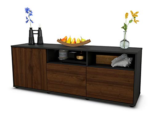 Stil.Zeit Möbel TV Schrank Lowboard Angelina - Korpus in anthrazit matt - Front im Holz Design Walnuss (135x49x35cm) - mit Push to Open Technik - Made in Germany von Stil.Zeit