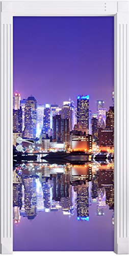 Stil.Zeit Möbel Manhattan Skyline Spiegelung als Türtapete, Format: 200x90cm, Türbild, Türaufkleber, Tür Deko, Türsticker von Stil.Zeit