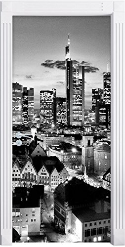 Stil.Zeit Möbel Monocrome, Frankfurt Skyline als Türtapete, Format: 200x90cm, Türbild, Türaufkleber, Tür Deko, Türsticker von Stil.Zeit