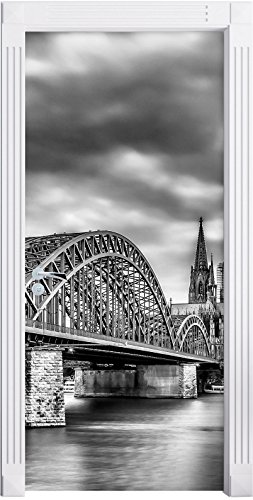 Stil.Zeit Möbel Monocrome, Prächtige Hohenzollernbrücke in Köln als Türtapete, Format: 200x90cm, Türbild, Türaufkleber, Tür Deko, Türsticker von Stil.Zeit