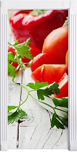 Stil.Zeit Möbel Obst Gurke Gemüse Salat Essen Tomate als Türtapete, Format: 200x90cm, Türbild, Türaufkleber, Tür Deko, Türsticker von Stil.Zeit