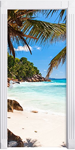 Stil.Zeit Möbel Palmenstrand Seychellen als Türtapete, Format: 200x90cm, Türbild, Türaufkleber, Tür Deko, Türsticker von Stil.Zeit