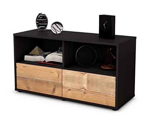 Stil.Zeit TV Schrank Lowboard Aeon, Korpus anthrazit matt, Front Holz Design Pinie (92x49x35cm), Push to Open Technik & Leichtlaufschienen von Stil.Zeit