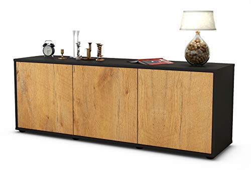 Stil.Zeit TV Schrank Lowboard Allegra, Korpus anthrazit matt, Front Holz Design Eiche (135x49x35cm), Push to Open Technik von Stil.Zeit