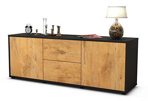 Stil.Zeit TV Schrank Lowboard Alma, Korpus anthrazit matt, Front Holz Design Eiche (135x49x35cm), Push to Open Technik & Leichtlaufschienen von Stil.Zeit