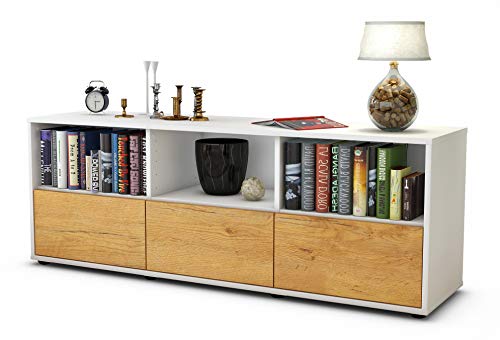 Stil.Zeit Möbel TV Schrank Lowboard Amalia - Korpus in Weiss matt - Front im Holz Design Eiche (135x49x35cm) - mit Push to Open Technik und hochwertigen Leichtlaufschienen - Made in Germany von Stil.Zeit