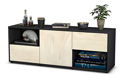 Stil.Zeit Möbel TV Schrank Lowboard Ambra - Korpus in anthrazit matt - Front im Holz Design Zeder (135x49x35cm) - mit Push to Open Technik und hochwertigen Leichtlaufschienen - Made in Germany von Stil.Zeit