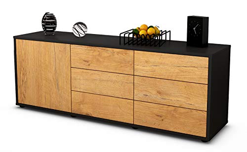 Stil.Zeit TV Schrank Lowboard Amedea, Korpus anthrazit matt, Front Holz Design Eiche (135x49x35cm), Push to Open Technik & Leichtlaufschienen von Stil.Zeit