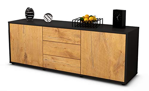 Stil.Zeit Möbel TV Schrank Lowboard Ameline - Korpus in anthrazit matt - Front im Holz Design Eiche (135x49x35cm) - mit Push to Open Technik und hochwertigen Leichtlaufschienen - Made in Germany von Stil.Zeit