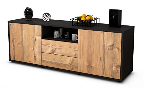 Stil.Zeit TV Schrank Lowboard Ameriga, Korpus anthrazit matt, Front Holz Design Pinie (135x49x35cm), Push to Open Technik & Leichtlaufschienen von Stil.Zeit