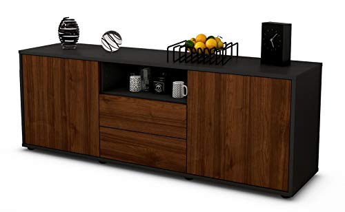 Stil.Zeit Möbel TV Schrank Lowboard Ameriga - Korpus in anthrazit matt - Front im Holz Design Walnuss (135x49x35cm) - mit Push to Open Technik und hochwertigen Leichtlaufschienen - Made in Germany von Stil.Zeit