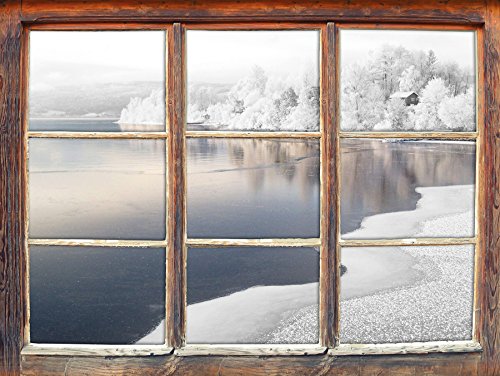 Stil.Zeit Möbel Traumhafte Winterlandschaft Wald Schnee schwarz/weiß, Fenster 3D-Wandsticker Format: 62x42cm Wanddekoration 3D-Wandaufkleber Wandtattoo von Stil.Zeit